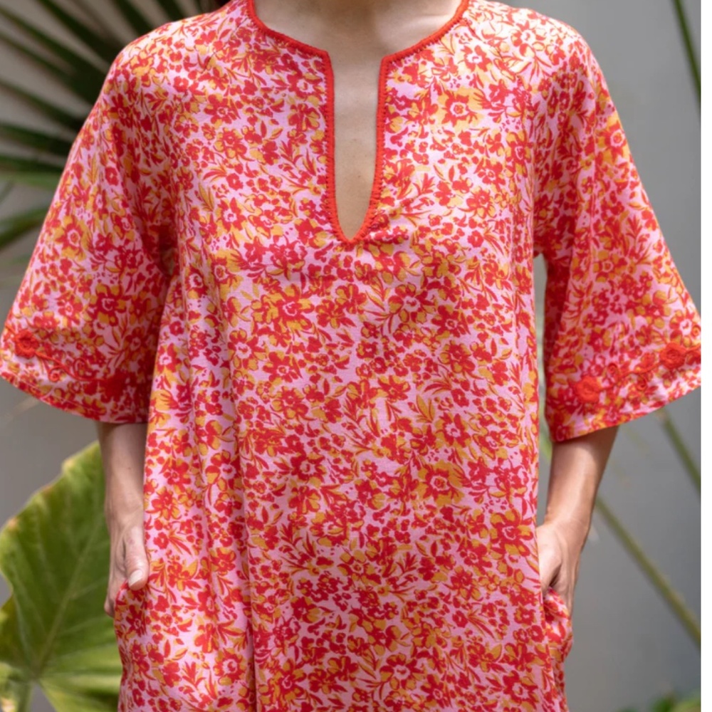 Mi Golondrina Malena Floral Caftan Dress Small